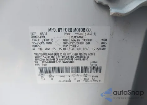 2011 Ford Explorer Limited из США, поврежденный, VIN 1FMHK8F83BGA93000